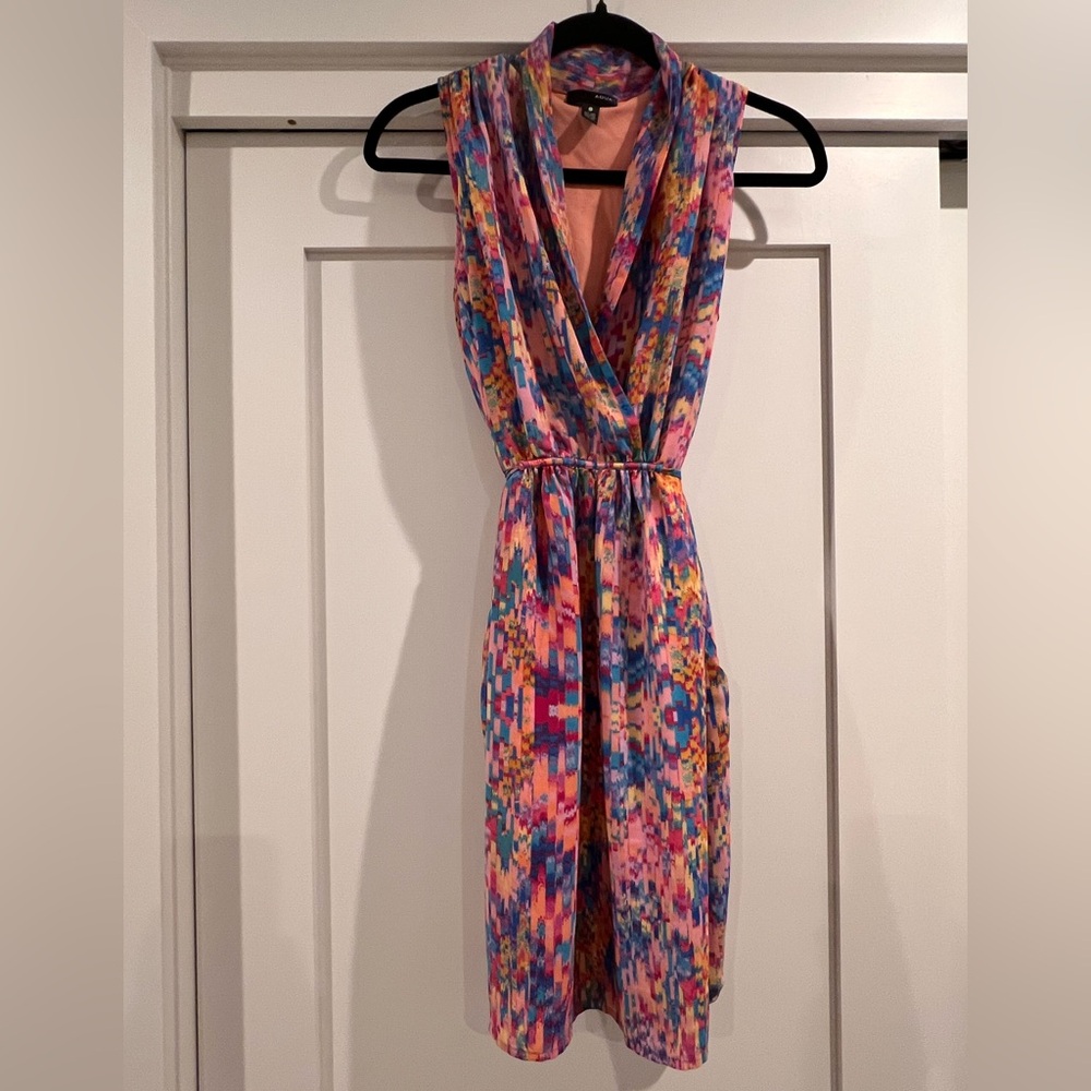 Aqua size small knee length 100% polyester dress with tie waist for summer
